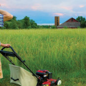 A man mowing his lawn