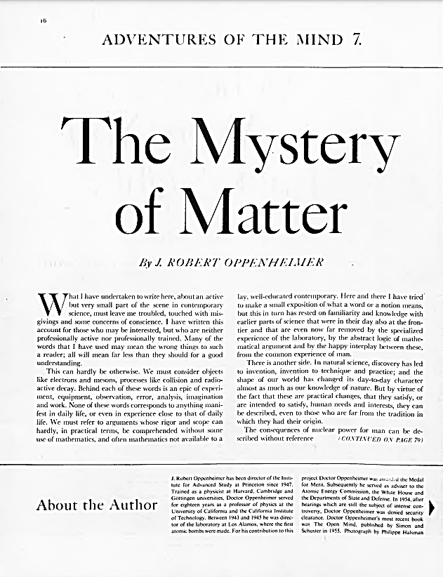 The Mystery of Matter