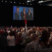 Donald Trump attends the National Rifle Association's National Convention at Indianapolis, IN, 2019