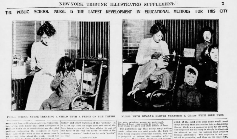 Newspaper clipping featuring nurses