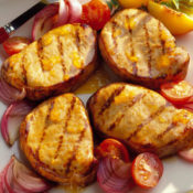 grilled pork chops with onions and tomatoes