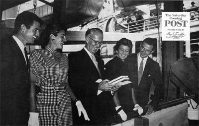 Joseph P. Kennedy, gets a send-off to Europe from (l. to r.) his son, Edward, daughters Patricia and Jean, and Jean’s husband.