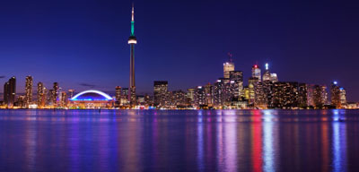 Toronto waterfront at night.