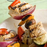 Grilled Swordfish Kebabs with Mixed Herb Pesto
