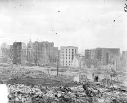 View of the wreckage following the 1906 earthquake in San Francisco.