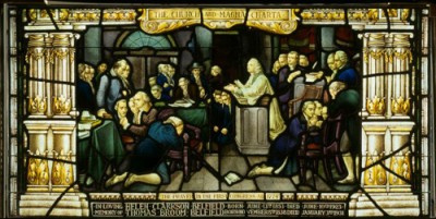 Christ Church in Philadelphia contains the <em>Liberty Window</em>, which depicts the opening prayer in the first Continental Congress.<br />Courtesy of Christ Church Philadelphia, Photo by Will Brown