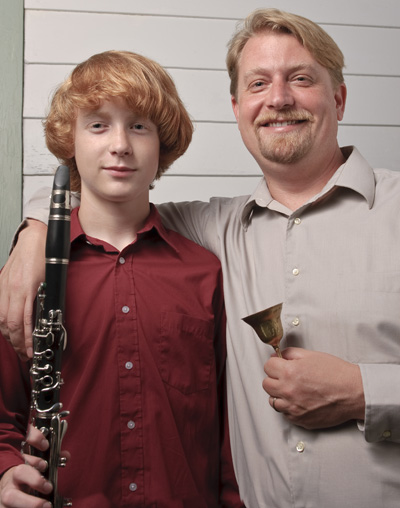 Every holiday season, Christian Millman and 15-year-old son, Lucas, are a two-man Salvation Army band.<br />Photo by Richard Swearinger