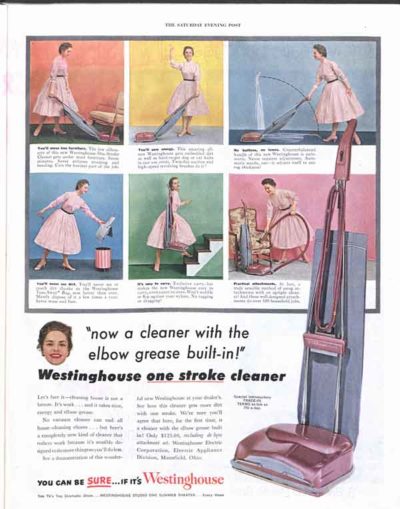 Westinghouse vacuum cleaner ad in The Saturday Evening Post, 1954.