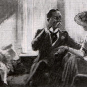 A man speaking to a woman.