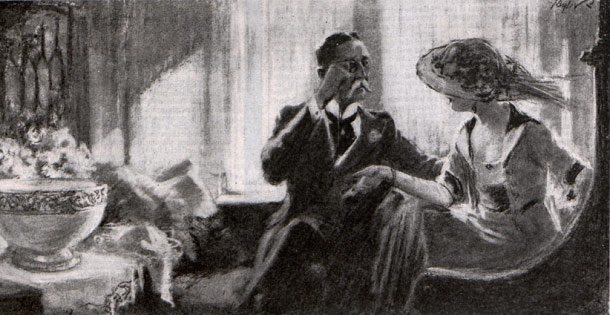 A man speaking to a woman.
