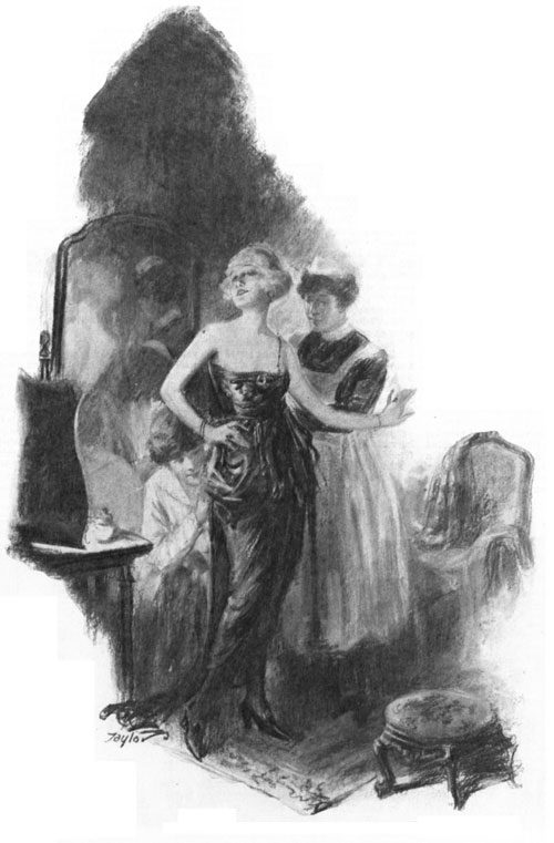 A maid helping a woman.