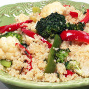 quinoa with cauliflower, broccoli, and red bell pepper