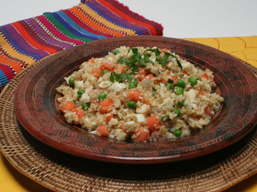 quinoa risotto primavera with carrots and peas