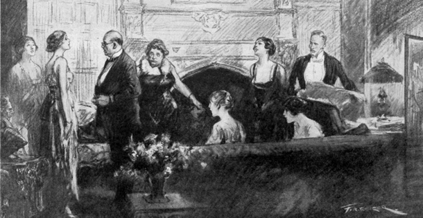 several well-dressed people in a parlor