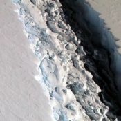 The rift in the Larsen C ice shelf in 2016 (NASA)