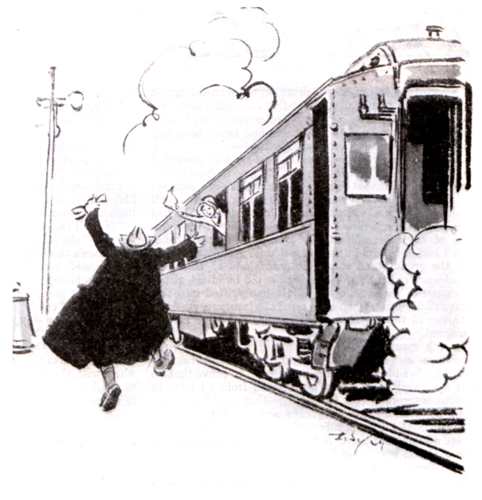 Schindler yelling at a departing train.