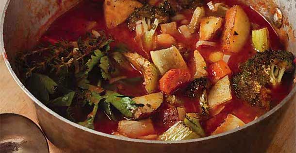 Chunky Roasted Vegetable Soup in pot