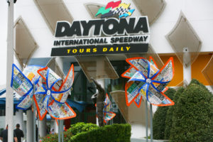 24M: The DRIVE4COPD monument—on display at Daytona International Speedway and created by renowned artist and sculptor Michael Kalish to signify COPD’s impact in the United States—is constructed of 24 large pinwheels made from 2400 license plates representing the 24 million people it affects and secured to a base that forms a map of the country.  Photo Courtesy of DRIVE4COPD.com