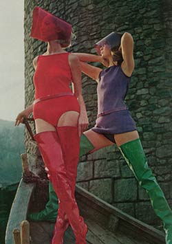 Swimsuits with vinyl boots and visors