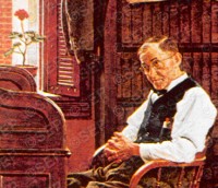 Close-up of elderly clerk from “The Marriage License” Norman Rockwell June 11, 1955