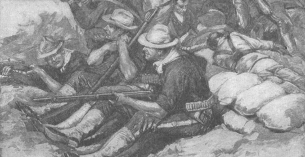Soldiers sitting with their rifles