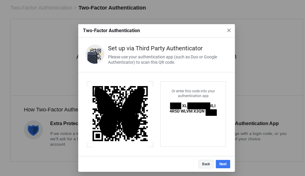 A screenshot of Facebook's QR code