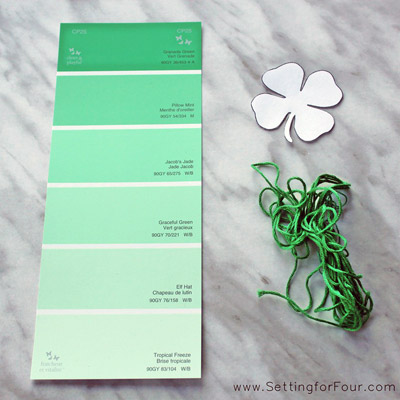 paint chip, shamrock shape, embroidery floss