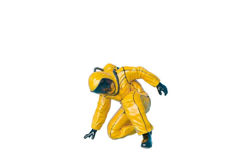 illustration of man in radioactive suit kneeling