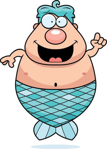 A happy cartoon merman with an idea