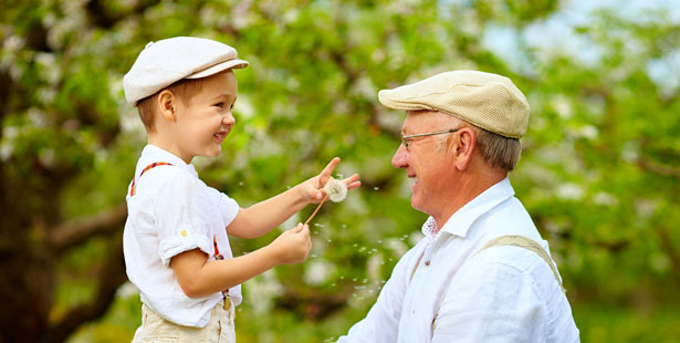 Happy grandson and grandfather