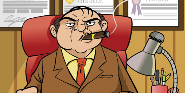 Boss sitting at his desk and smoking a cigar