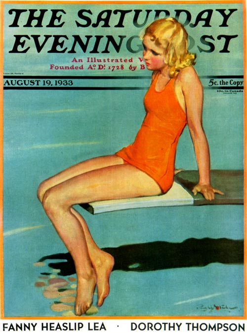 A young woman sits on a diving board.