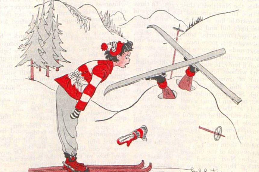 Woman speaking to a fellow skiier buried in the snow