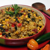 beans and rice with tomatoes, corn, and peppers