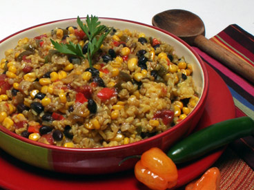 beans and rice with tomatoes, corn, and peppers