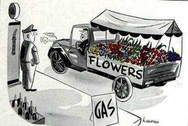 Flower truck getting gas