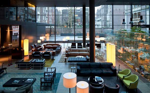 Glass atrium at The Conservatorium in Museumplein, Amsterdam. <br />Source: <a href="http://www.conservatoriumhotel.com/">Conservatorium Hotel</a>