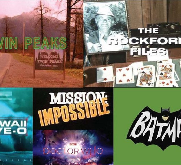 Collage of TV shows' title cards, including Twin Peaks, Batman, Mission: Impossible, The Rockford Files, and Hawaii Five-O