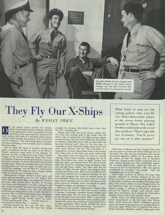 First page of the Wesley Price article "They Fly Our X-Ships"