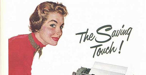 IBM typewriter ad in The Saturday Evening Post, 1954.