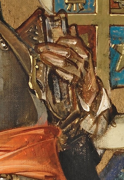 Close-up of a hand in J.C. Leyendecker's painting
