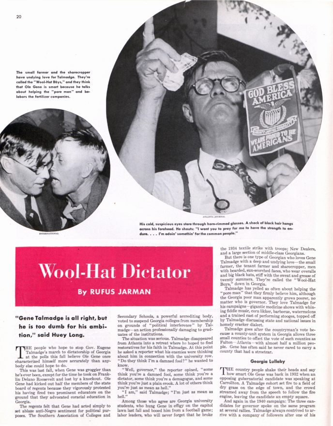 The first page of the article Wool-hat Dictator;